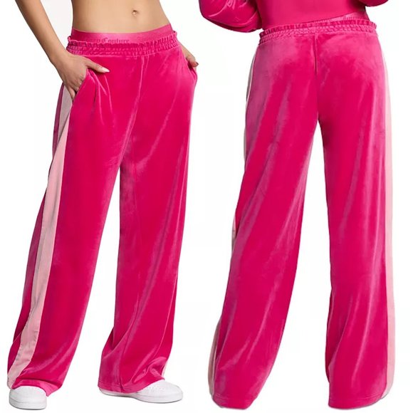 NWT New $109 Juicy Couture Wide-Leg Velour Pink Pants Size M - Picture 1 of 11